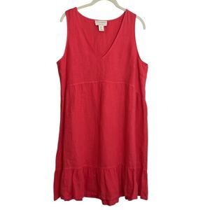 Cynthia Rowley Womens Linen Tiered Sleeveless Dress Size Large Coral